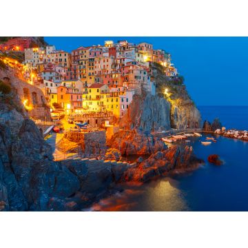 Lais Puzzle - Nächtliche Luftaufnahme des Fischerdorfs Manarola, Meereslandschaft in Five lands, Nationalpark Cinque Terre, Ligurien - 1.000 Teile