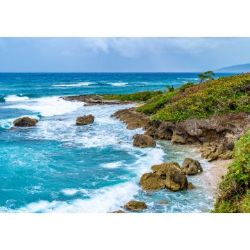 Lais Puzzle - Schöne tropische Karibik Insel Landschaft Blick. Scenic Sommerurlaub Ozean Küste Klippen Einstellung. Hohe Steilküste Ufer trifft das Meer. Coastal Bergfelsen in Saint Mary Gemeinde, Jamaika - 1.000 Teile