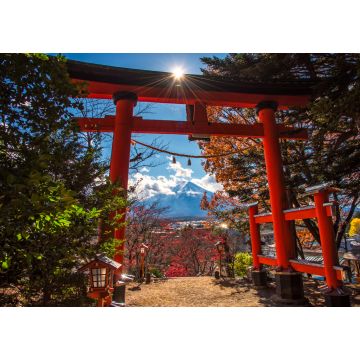 Lais Puzzle - Roter Pfahl auf dem Weg zum Fuji-Aussichtspunkt der Chureito-Pagode in Shimoyoshida, Japan - 1.000 Teile