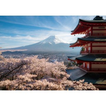 Lais Puzzle - Fujiyoshida, Japan, Chureito-Pagode und Berg Fuji im Frühling mit Kirschblüten in voller Blüte bei Sonnenaufgang - 1.000 Teile