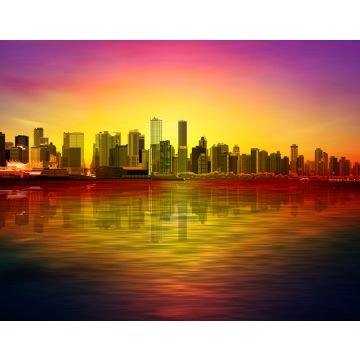 Lais Puzzle - Abstrakter roter Sonnenuntergangshintergrund mit violettem Himmel und Panorama von Vancouver - 40, 100, 200, 500, 1.000 & 2.000 Teile