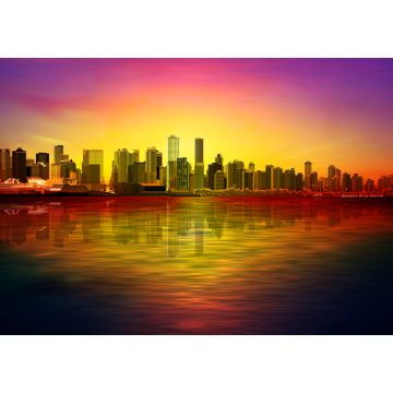 Lais Puzzle - Abstrakter roter Sonnenuntergangshintergrund mit violettem Himmel und Panorama von Vancouver - 1.000 Teile