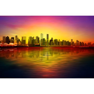 Lais Puzzle - Abstrakter roter Sonnenuntergangshintergrund mit violettem Himmel und Panorama von Vancouver - 2.000 Teile