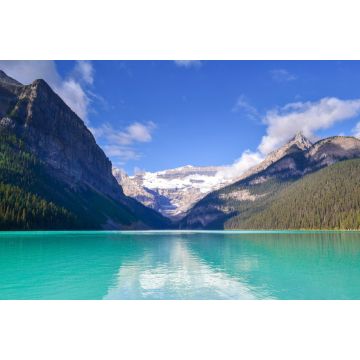 Lais Puzzle - schöner sonniger Tag am Lake Louise, gletschergespeistes hellblaues und türkisfarbenes Wasser, Berggipfel, Gletscher und keine Menschen. Ikonische Landschaft der kanadischen Rockies. Wildnis, Banff National Park - 2.000 Teile