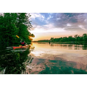 Lais Puzzle - Seekajakfahrer paddeln an einem Sommerabend auf dem Long Pond auf den Toronto Islands in die untergehende Sonne - 1.000 Teile