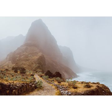 Lais Puzzle - Insel Santo Antao, Kap Verde. Panoramablick auf den Aranhas-Gipfel im Tal mit Hausruinen und steinigem Wanderweg - 1.000 Teile