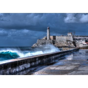 Lais Puzzle - Kuba, Havanna. Sich brechende Wellen an der Uferpromenade Malecon. Die Festung El Morro im Hintergrund - 1.000 Teile