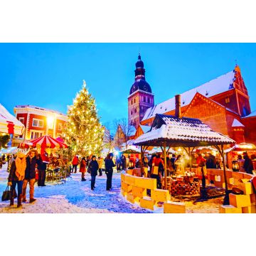 Lais Puzzle - Nächtliches Stadtbild mit Weihnachtsmarkt auf dem Domplatz im winterlichen Riga, Lettland - 2.000 Teile