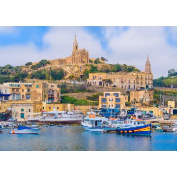 Lais Puzzle - Stadtansicht der Insel Gozo mit mittelalterlicher Architektur und Passagierbooten im Hafen von Malta - 1.000 Teile