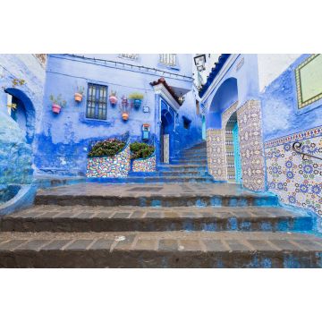 Lais Puzzle - Traditionelle typisch marokkanische architektonische Details in Chefchaouen, Marokko, Afrika Schöne Straße der blauen Medina mit blauen Mauern - 2.000 Teile