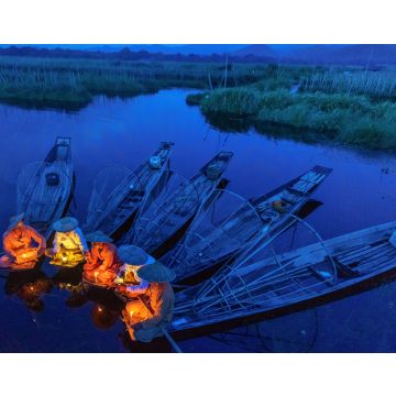 Lais Puzzle - Intha-Fischer bei der morgendlichen Arbeit. Lage des Inle-Sees, Myanmar - 40, 100, 200, 500, 1.000 & 2.000 Teile