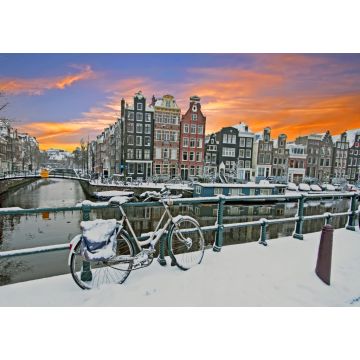 Lais Puzzle - Stadtansichten von Amsterdam im Winter in den Niederlanden bei Sonnenuntergang - 1.000 Teile