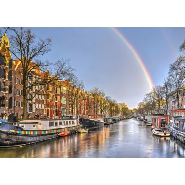 Lais Puzzle - Regenbogen über einer von Hausbooten gesäumten Gracht namens Brouwersgracht in Amsterdam - 1.000 Teile