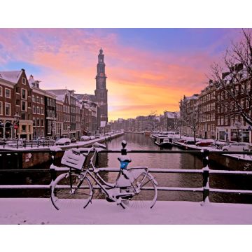 Lais Puzzle - Stadtbild vom verschneiten Amsterdam mit der Westerkerk in den Niederlanden bei Sonnenuntergang - 40, 100, 200, 500, 1.000 & 2.000 Teile