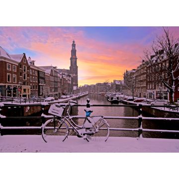 Lais Puzzle - Stadtbild vom verschneiten Amsterdam mit der Westerkerk in den Niederlanden bei Sonnenuntergang - 1.000 Teile