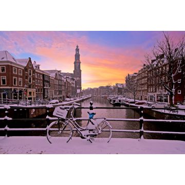 Lais Puzzle - Stadtbild vom verschneiten Amsterdam mit der Westerkerk in den Niederlanden bei Sonnenuntergang - 2.000 Teile