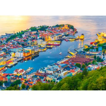 Lais Puzzle - Blick bei Sonnenuntergang auf Bergen und den Hafen vom Berg Floyen - 1.000 Teile