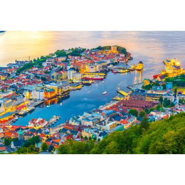 Lais Puzzle - Blick bei Sonnenuntergang auf Bergen und den Hafen vom Berg Floyen - 2.000 Teile