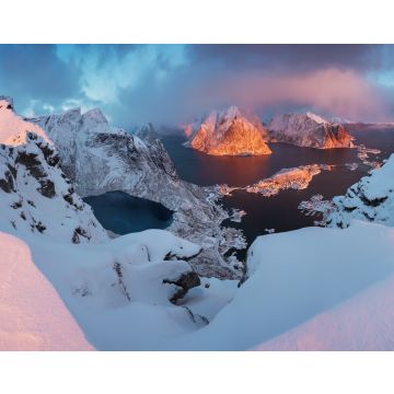 Lais Puzzle - Sonnenuntergang oder Sonnenaufgang Panoramablick auf atemberaubende Berge in Lofoten Inseln, Norwegen, Bergküste Landschaft, Polarkreis - 40, 100, 200, 500, 1.000 & 2.000 Teile