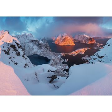 Lais Puzzle - Sonnenuntergang oder Sonnenaufgang Panoramablick auf atemberaubende Berge in Lofoten Inseln, Norwegen, Bergküste Landschaft, Polarkreis - 1.000 Teile
