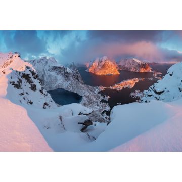Lais Puzzle - Sonnenuntergang oder Sonnenaufgang Panoramablick auf atemberaubende Berge in Lofoten Inseln, Norwegen, Bergküste Landschaft, Polarkreis - 2.000 Teile