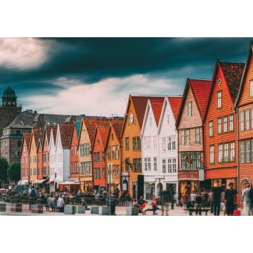 Lais Puzzle - Bergen, Norwegen. Touristen Menschen Besuch Historisches Wahrzeichen Häuser in Bryggen - Hanseatische Werft in Bergen, Norwegen. UNESCO-Weltkulturerbe - 1.000 Teile