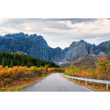 Lais Puzzle - Straße in Norwegen, Lofoten-Inseln, goldener Herbst an der Felswand der Berge - 2.000 Teile