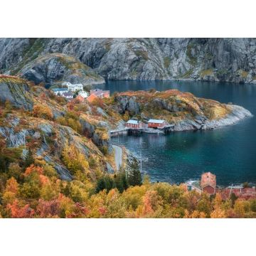 Lais Puzzle - Fischerstadt Nusfjord, Fjord und Meer Norwegen, Lofoten Inseln im goldenen Herbst - 1.000 Teile