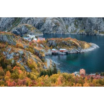 Lais Puzzle - Fischerstadt Nusfjord, Fjord und Meer Norwegen, Lofoten Inseln im goldenen Herbst - 2.000 Teile