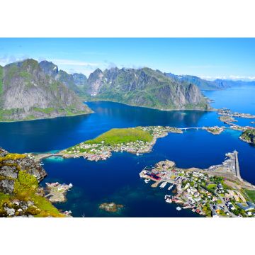 Lais Puzzle - Atemberaubender Aussichtspunkt auf Berge und blaues Meer bei Reinebringen, Lofoten-Inseln - 1.000 Teile