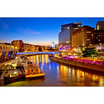 Lais Puzzle - Wien Stadt modernes Flussufer Abendansicht - 2.000 Teile