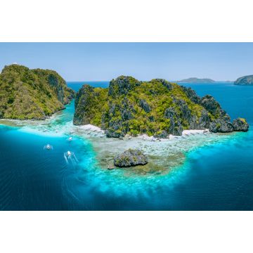Lais Puzzle - Luftaufnahme der tropischen Insel Shimizu mit steilen Felsen und weißem Sandstrand in blauem Wasser El Nido, Palawan, Philippinen - 2.000 Teile