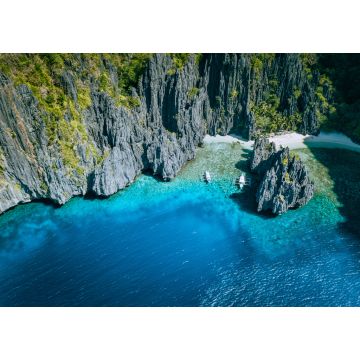 Lais Puzzle - El Nido, Palawan, Philippinen. Luftaufnahme von Banca-Booten umgeben von Karstlandschaft Felsen am Secret Lagoon Strand - 1.000 Teile