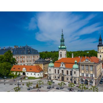 Lais Puzzle - Pszczyna Luftaufnahme. Hauptmarkt in der historischen europäischen Stadt. Bunte alte Gebäude und klarer blauer Himmel. Pszczyna, Oberschlesien, Polen - 40, 100, 200, 500, 1.000 & 2.000 Teile