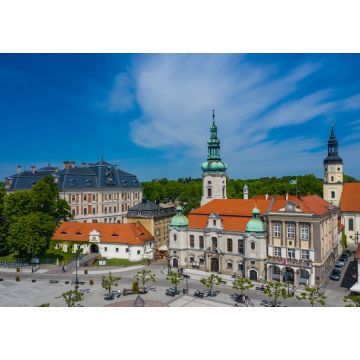Lais Puzzle - Pszczyna Luftaufnahme. Hauptmarkt in der historischen europäischen Stadt. Bunte alte Gebäude und klarer blauer Himmel. Pszczyna, Oberschlesien, Polen - 1.000 Teile