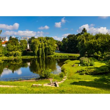 Lais Puzzle - Park am Morskie Oko-Teich unterhalb der Pulawska- und Dworkowa-Straße im Stadtteil Mokotow mit Blick auf die Innenstadt von Srodmiescie in Warschau in Polen - 1.000 Teile
