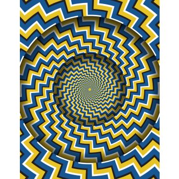 Lais Puzzle - Abstrakter runder Rahmen mit einem rotierenden blau-gelben Zickzack-Streifen-Muster. Optische hypnotische Illusion  - 40, 100, 200, 500, 1.000 & 2.000 Teile