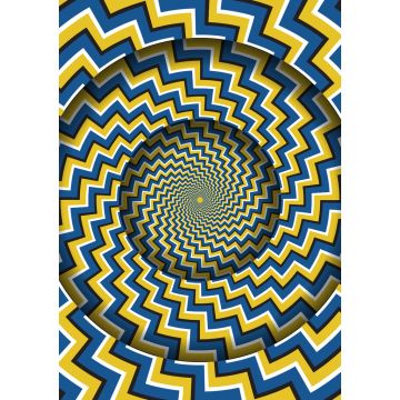Lais Puzzle - Abstrakter runder Rahmen mit einem rotierenden blau-gelben Zickzack-Streifen-Muster. Optische hypnotische Illusion  - 1.000 Teile