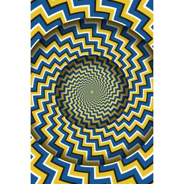 Lais Puzzle - Abstrakter runder Rahmen mit einem rotierenden blau-gelben Zickzack-Streifen-Muster. Optische hypnotische Illusion  - 2.000 Teile