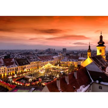 Lais Puzzle - Weihnachtsmarkt in Sibiu, Siebenbürgen, Rumänien. Wunderschöner Sonnenuntergang im Herzen von Siebenbürgen. Stadt auch bekannt als Hermannstadt - 1.000 Teile