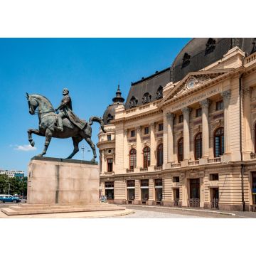 Lais Puzzle - Das bronzene Reiterstandbild von König Carol dem Ersten und der Universität auf dem Revolutionsplatz der rumänischen Hauptstadt - 1.000 Teile