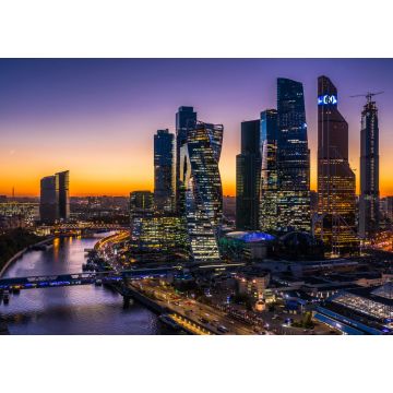 Lais Puzzle - Luftaufnahme des Sonnenuntergangs über dem Moskauer Stadtgebiet und dem Moskwa-Fluss, Russland - 1.000 Teile