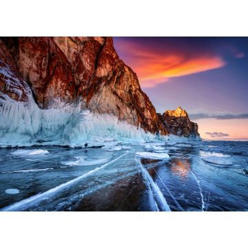 Lais Puzzle - Berglandschaft bei Sonnenuntergang mit natürlichem Eisbruch im gefrorenen Wasser des Baikalsees, Sibirien, Russland - 1.000 Teile
