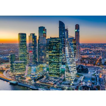 Lais Puzzle - Luftaufnahme von Moskau City Skyline und Wolkenkratzer Bau Architektur, Moskau City internationalen Geschäfts-und Finanzzentrum bei Sonnenuntergang mit Moskau Fluss, Russland - 1.000 Teile