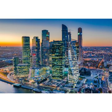 Lais Puzzle - Luftaufnahme von Moskau City Skyline und Wolkenkratzer Bau Architektur, Moskau City internationalen Geschäfts-und Finanzzentrum bei Sonnenuntergang mit Moskau Fluss, Russland - 2.000 Teile