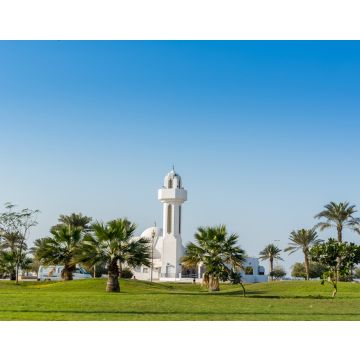 Lais Puzzle - Eine gemeinsame kleine Moschee, die Al-Essa- und die Al-Dowayan-Moschee, mit Palme im Corniche-Küstenpark in Dammam, Königreich Saudi-Arabien - 40, 100, 200, 500, 1.000 & 2.000 Teile
