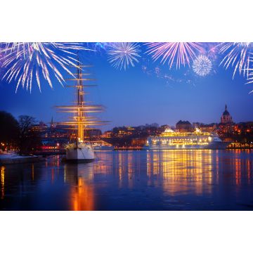 Lais Puzzle - Nächtliche Skyline von Skeppsholmen und Sodermalm in Stockholm mit Fiewerken, Schweden - 2.000 Teile