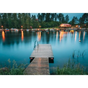 Lais Puzzle - Schweden. Schöne hölzerne Pier in der Nähe von See im Sommer Abend Nacht. See oder Fluss Landschaft - 1.000 Teile