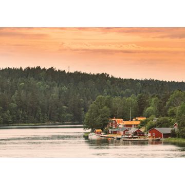 Lais Puzzle - Schweden. Viele schöne rote schwedische Holzhäuser Blockhäuser Häuser auf Rocky Island Coast. See oder Fluss Landschaft - 1.000 Teile
