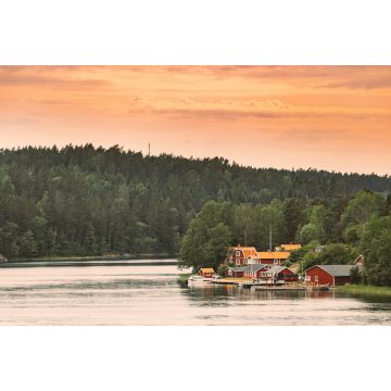 Lais Puzzle - Schweden. Viele schöne rote schwedische Holzhäuser Blockhäuser Häuser auf Rocky Island Coast. See oder Fluss Landschaft - 2.000 Teile
